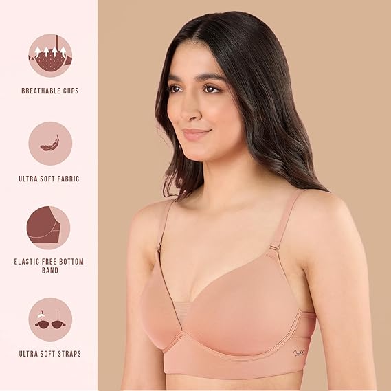 NYKD Women’s Polyester Padded Barely-There Bra Invisible Support, Ultra-Thin Comfort & Light All-Day Padding